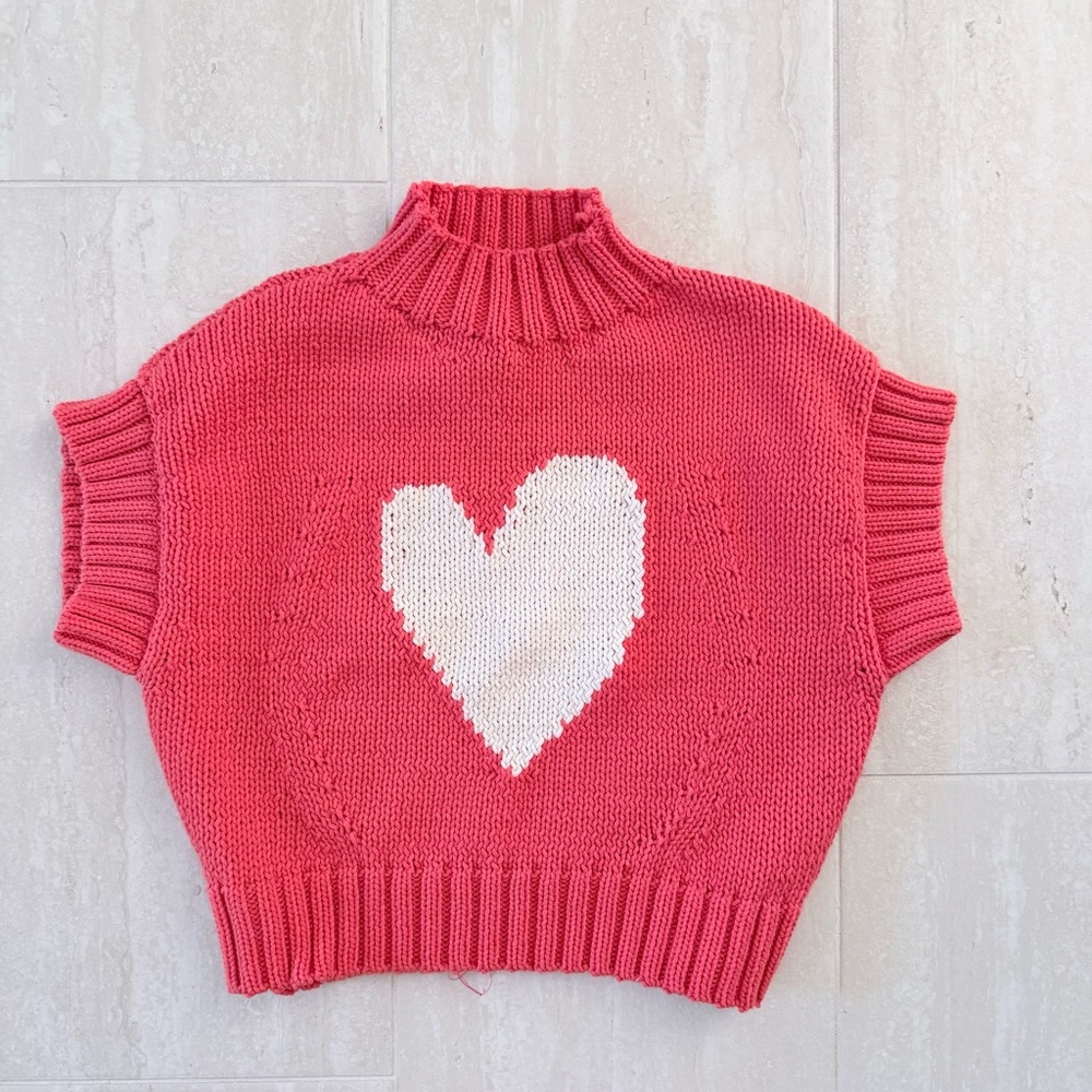 Maeve for Anthropologie Pippa mock-neck short-sleeve sweater vest heart Small - Picture 3 of 6